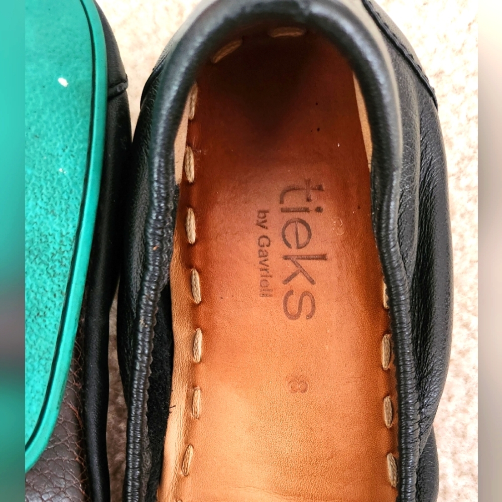 Tieks Black Leather Flats with Teal Soles - Picture 3 of 7